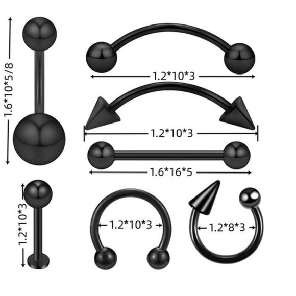 7-Pcs Silver Navel, Eyebrow, Tongue, Lip, Nose Variety Set - Picture 7 of 9